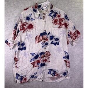 Caribbean Hawaiian Aloha XL Shirt Patriotic American Flag Fireworks Button Up
